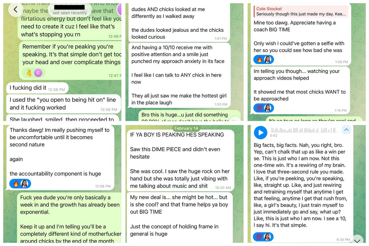 DM screenshot: 'I fucking did it' — gym approach success
